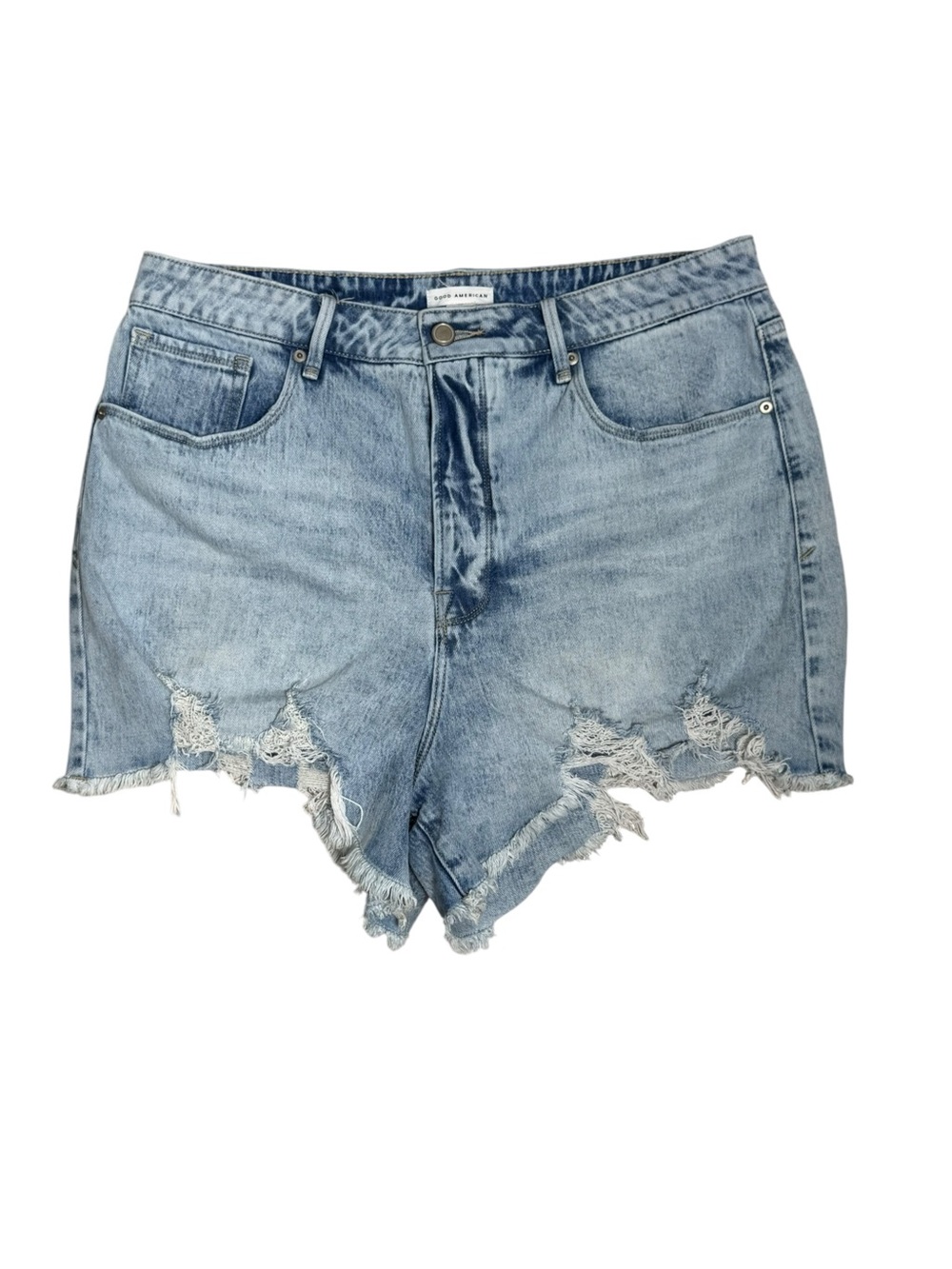 Good American Bombshell Cutoff Distressed Denim Shorts Blue649 Size 15 Plus - Picture 2 of 8